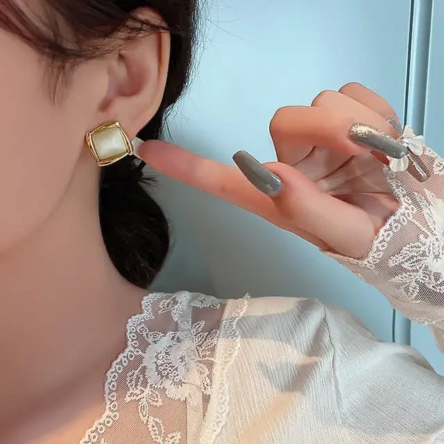 geometric square korean studs