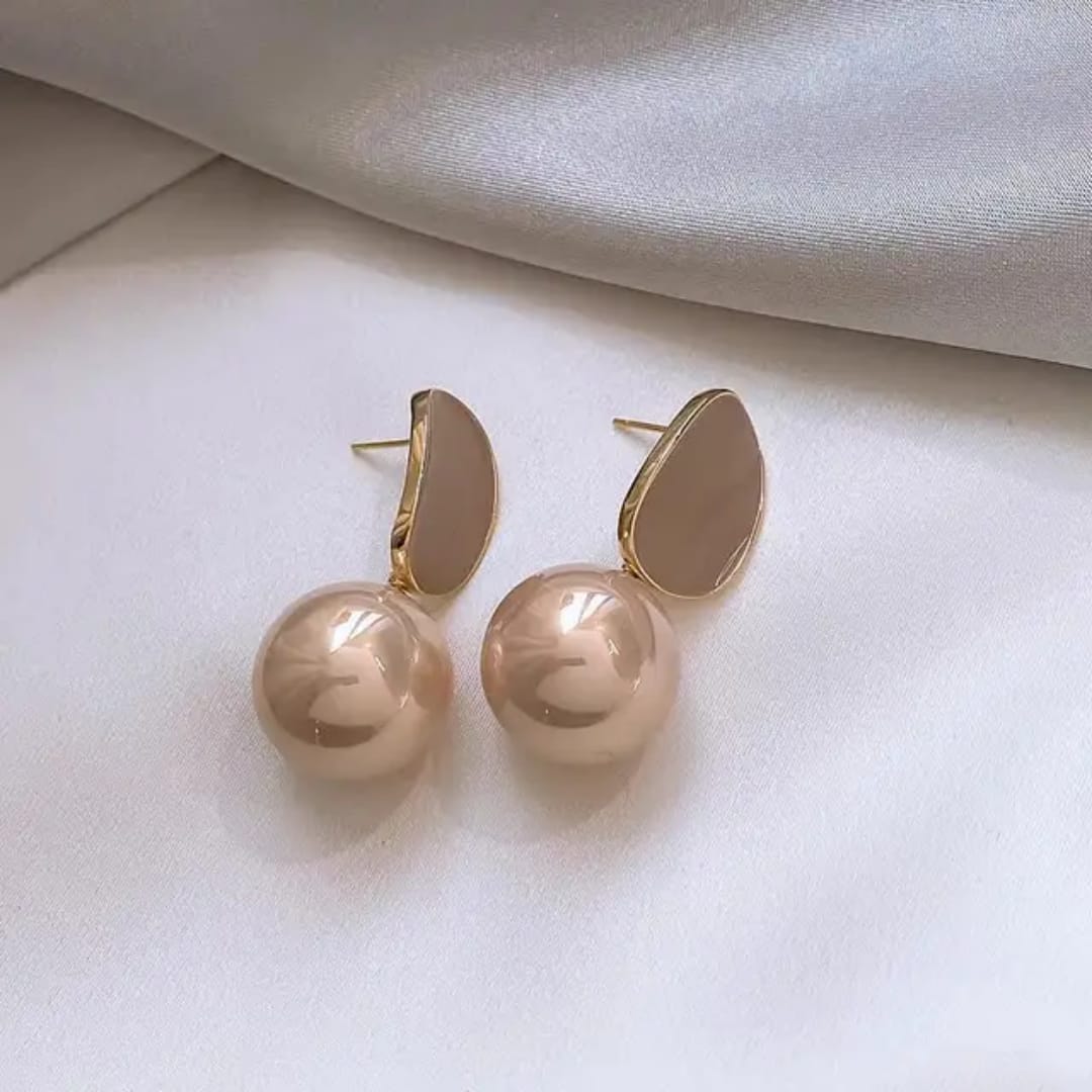 Pink pearl dangler Korean earrings