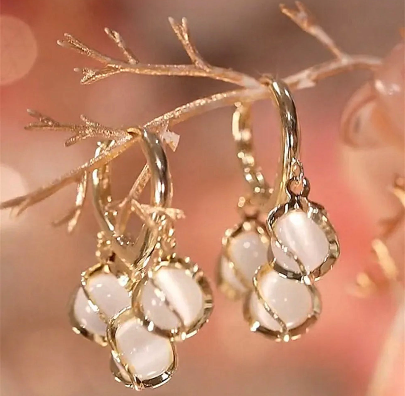 Moon opal drop huggie earrings