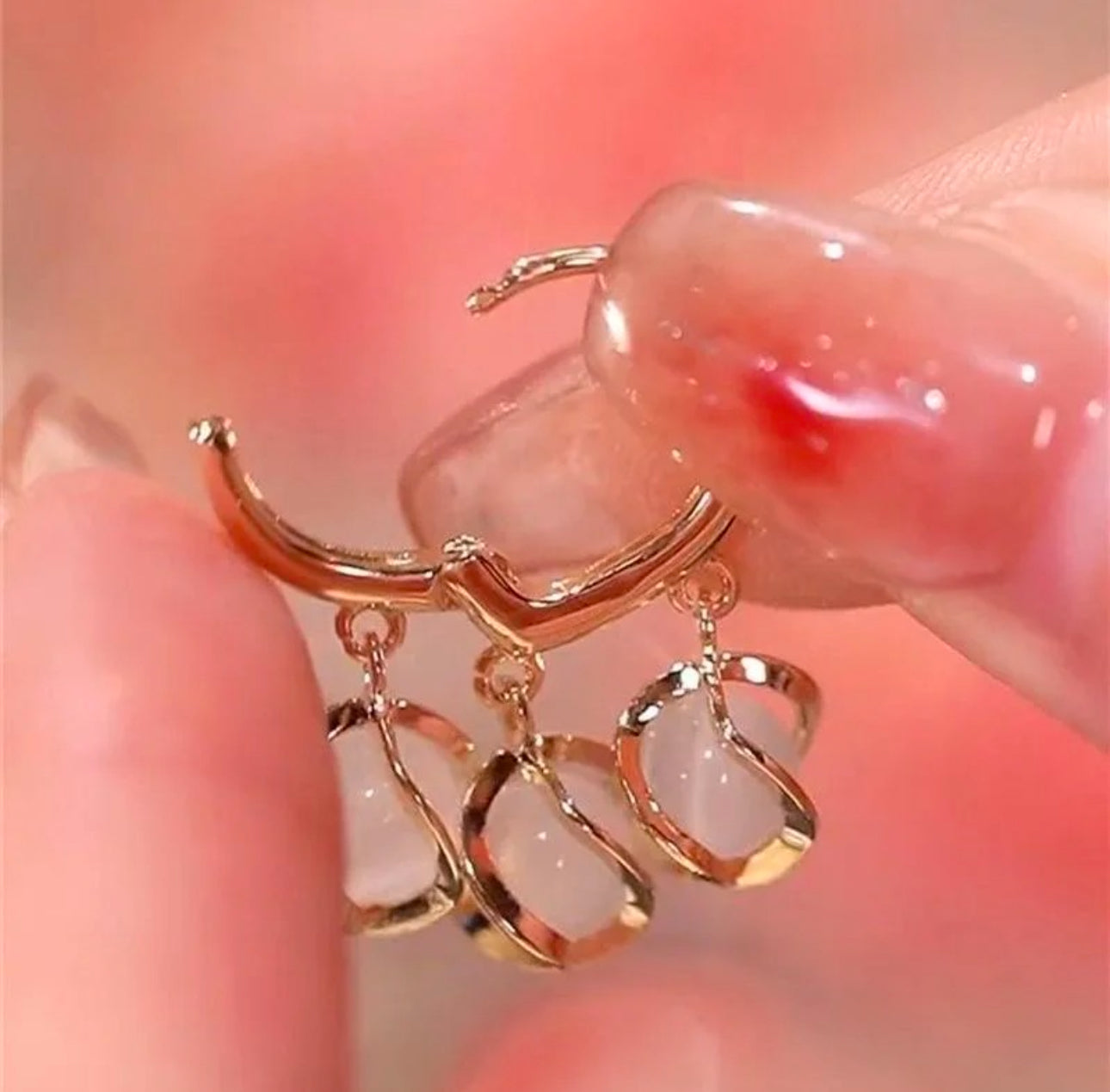 Moon opal drop huggie earrings