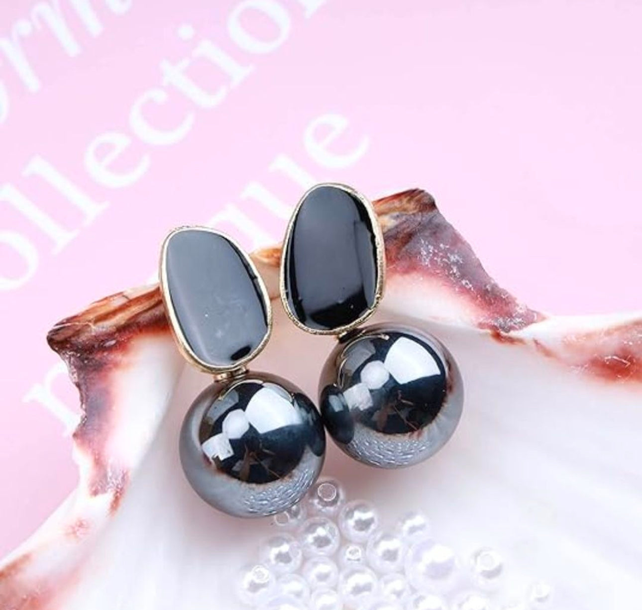 Black pearl dangler Korean earrings