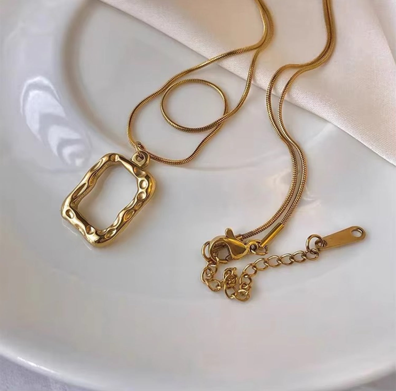 Hollow square double layered anti tarnish necklace
