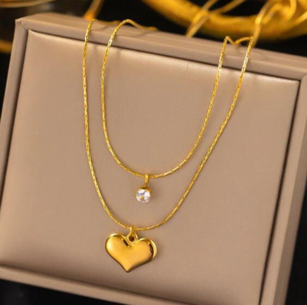 Crystal heart double layered necklace