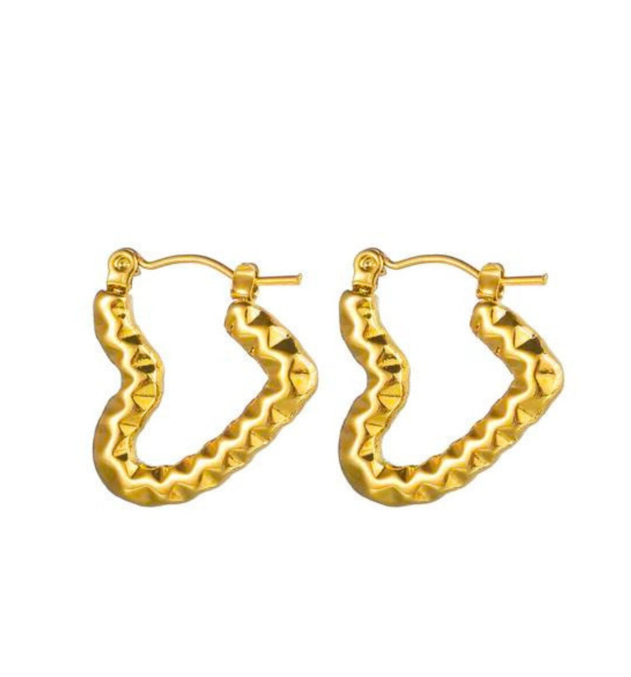 Textured heart hoop anti tarnish earrings