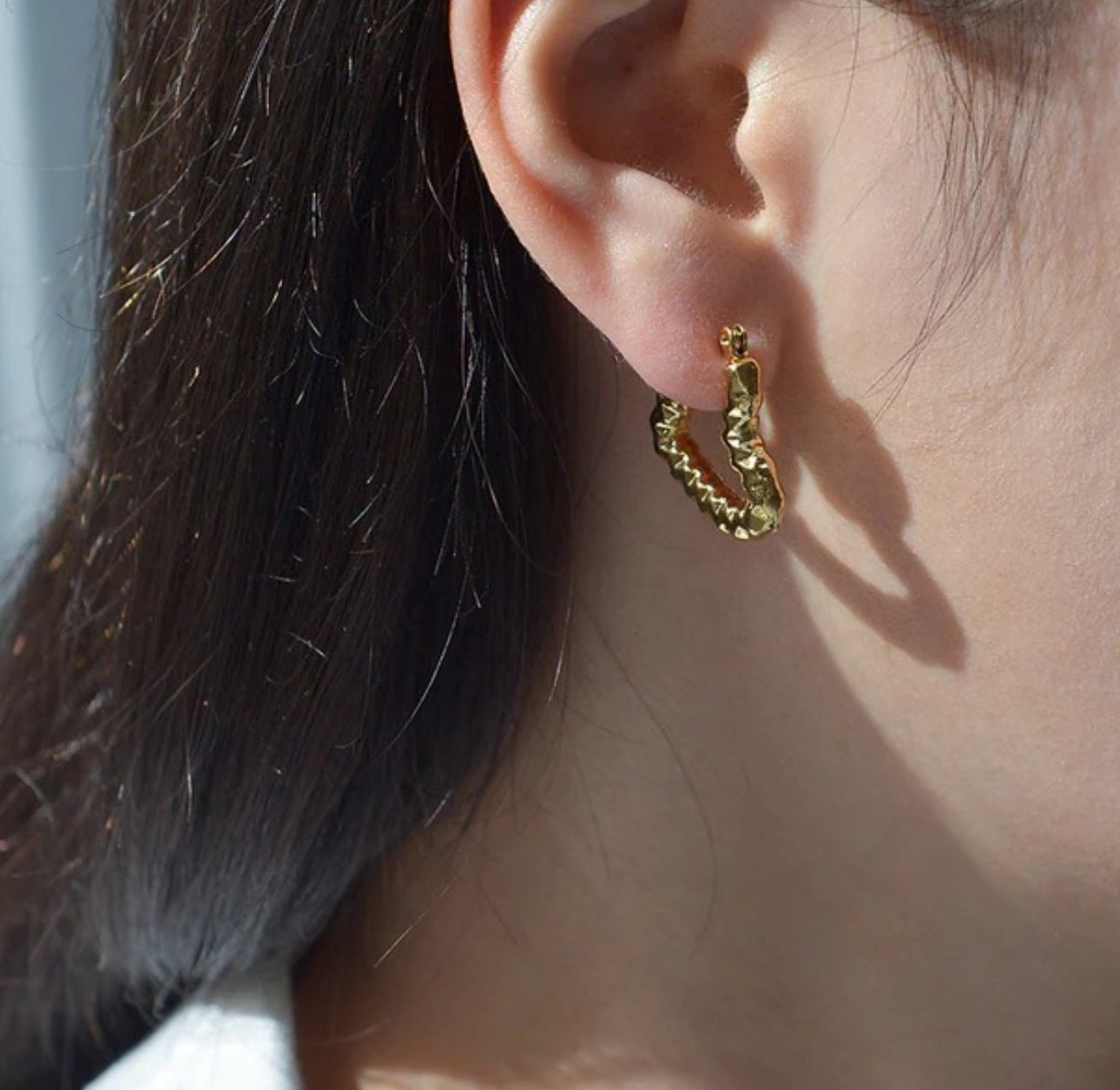 Textured heart hoop anti tarnish earrings