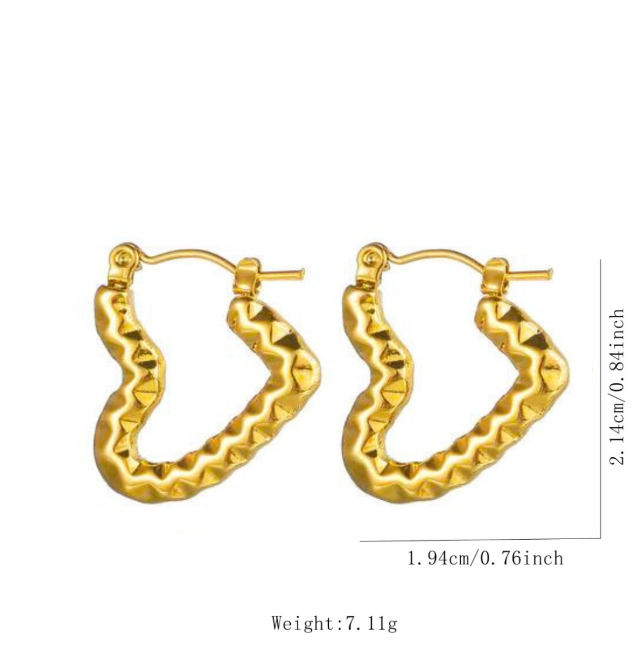 Textured heart hoop anti tarnish earrings
