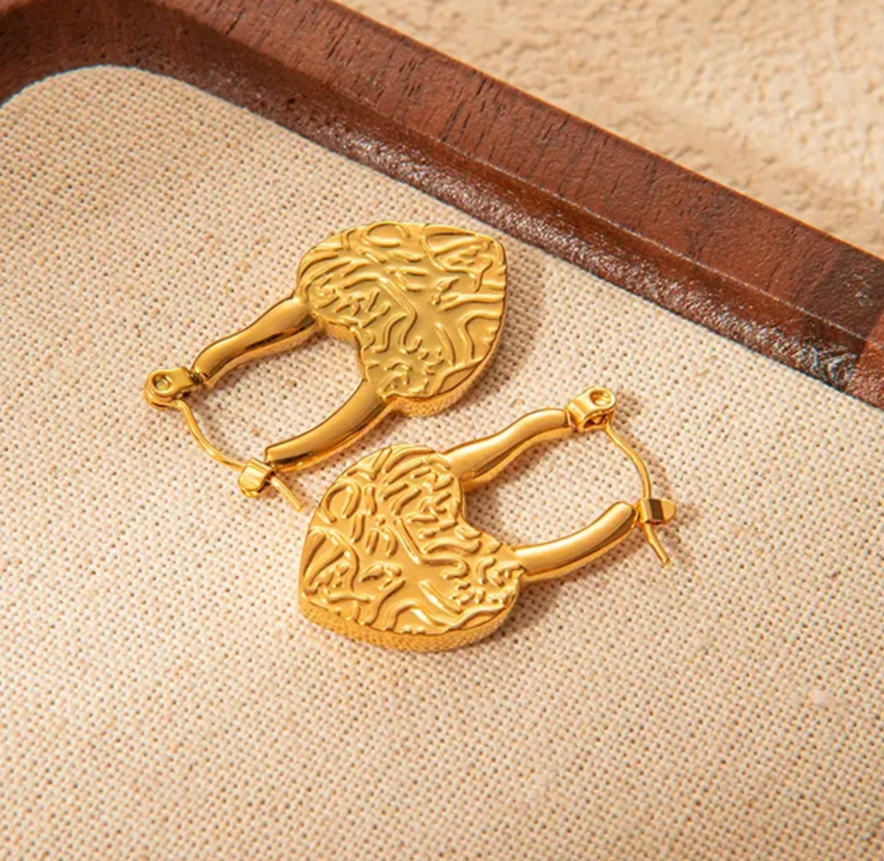Textured heart lock anti tarnish earrings