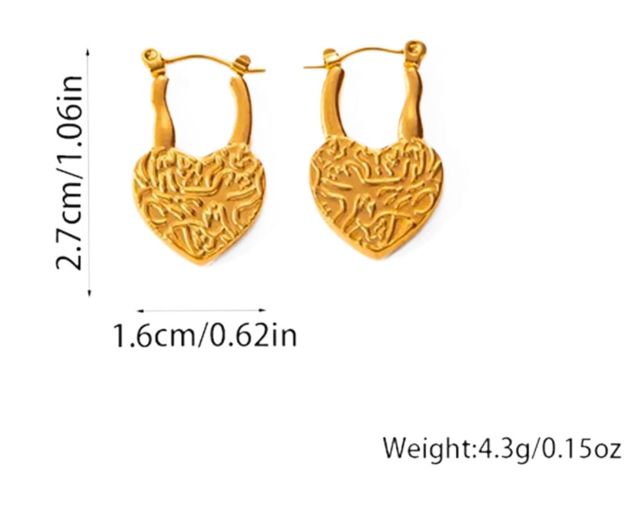 Textured heart lock anti tarnish earrings