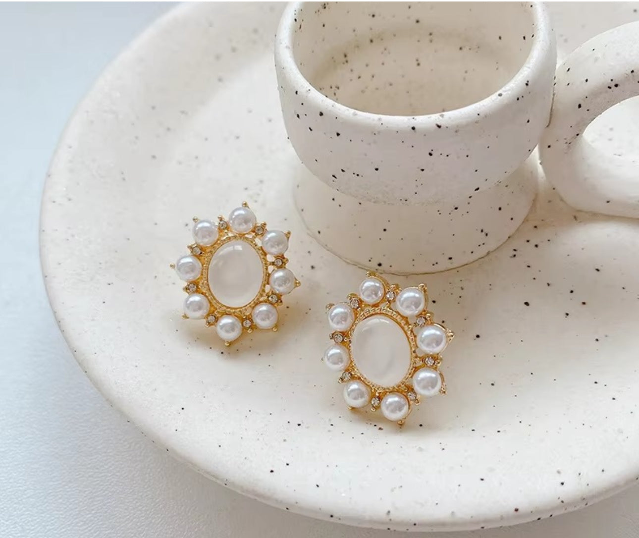 Opal pearl circle stud
