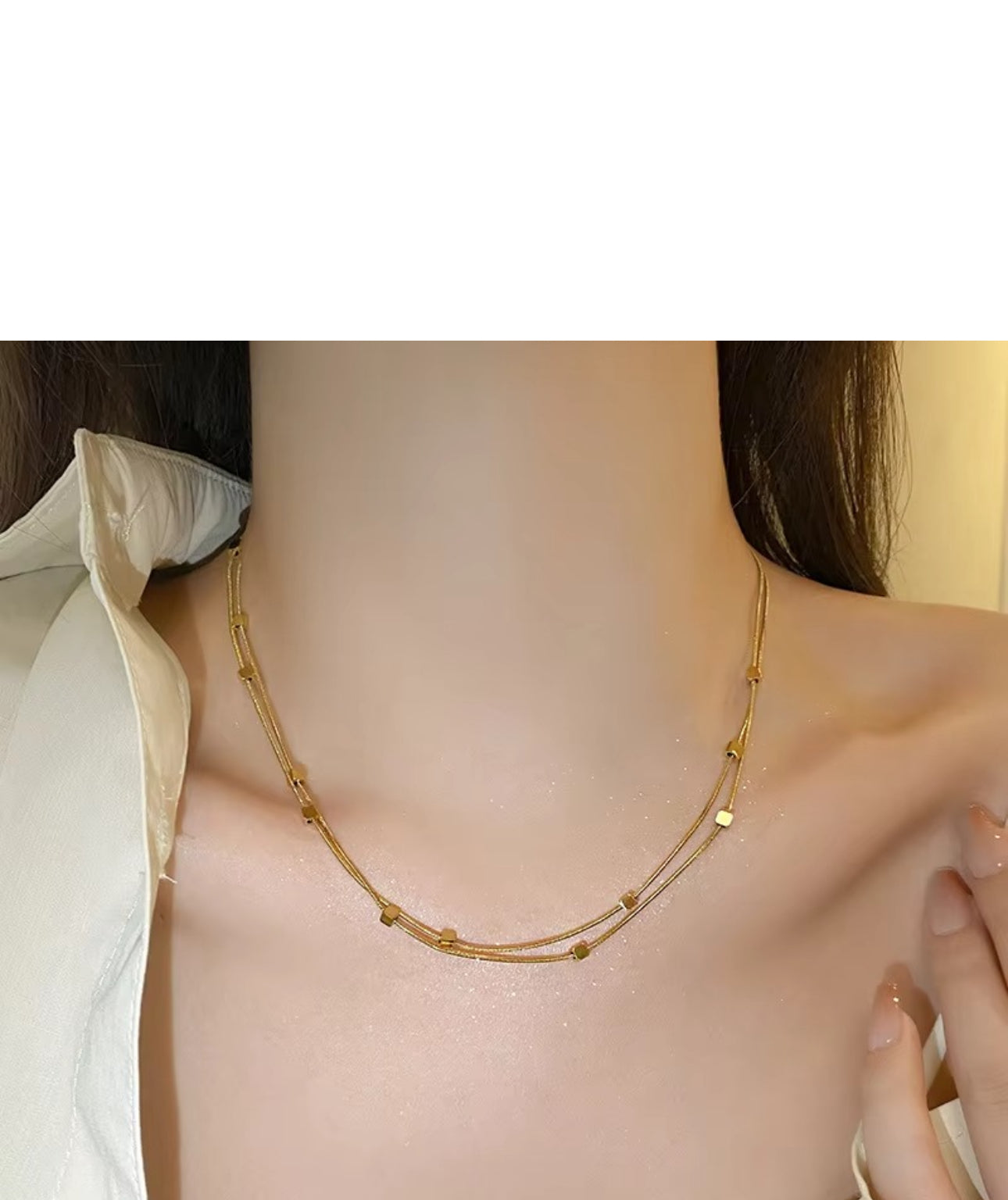 Double layer herringbone cubic square beads necklace