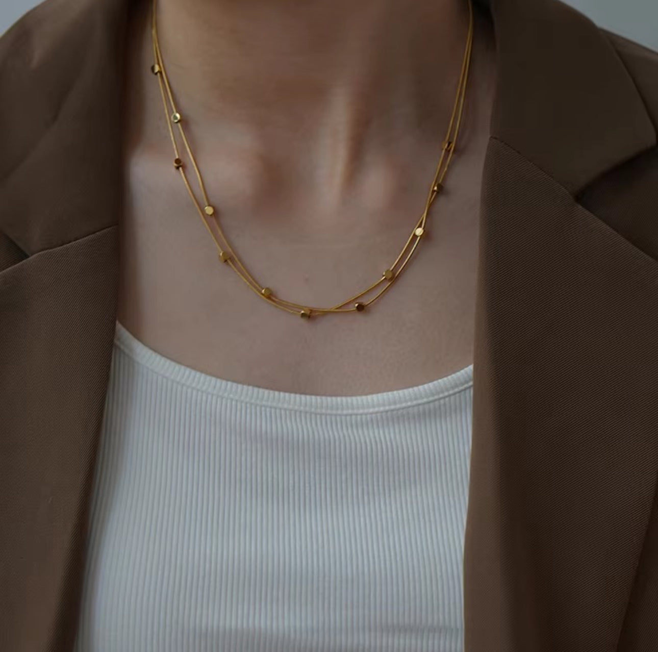 Double layer herringbone cubic square beads necklace