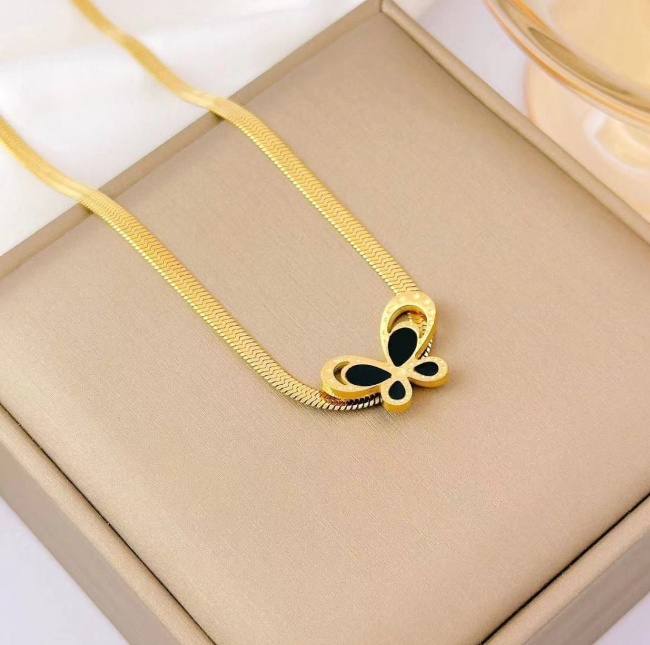 Black butterfly snake chain necklace
