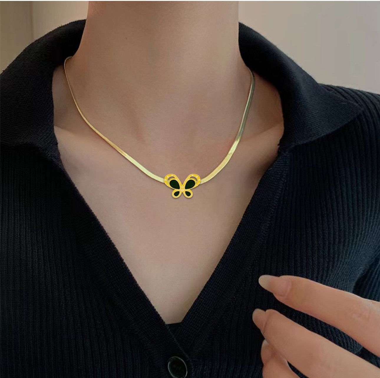Black butterfly snake chain necklace