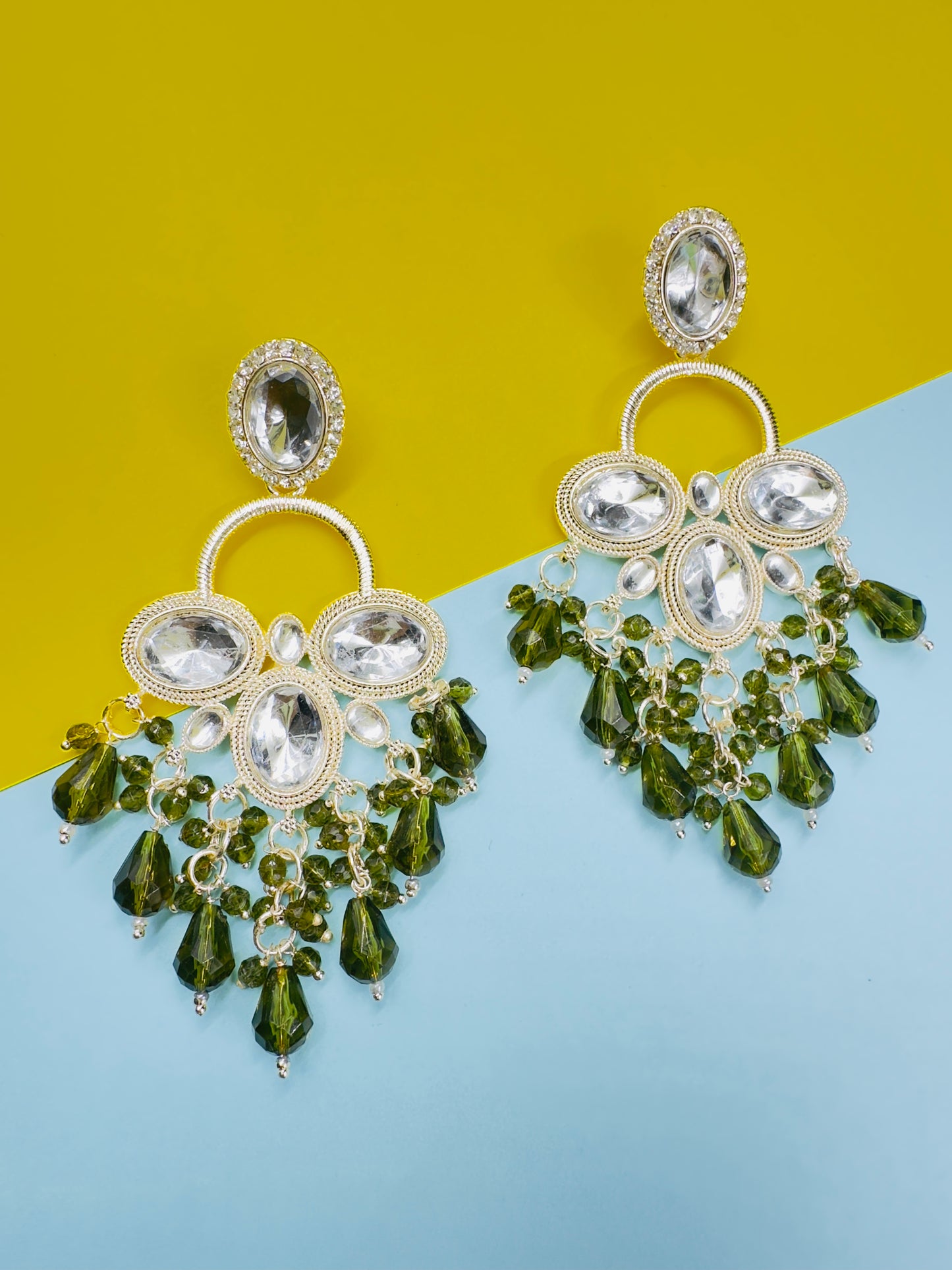 Olive green Chandbali Earrings