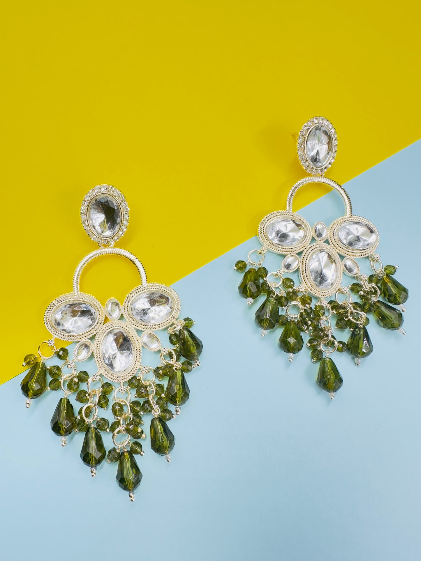 Olive green Chandbali Earrings