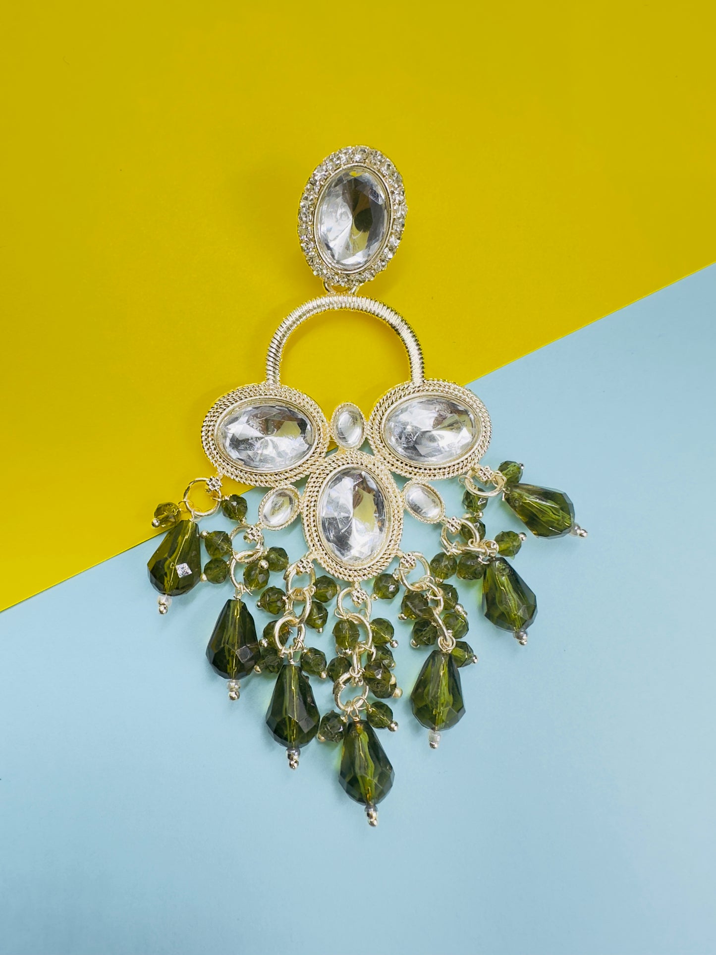 Olive green Chandbali Earrings