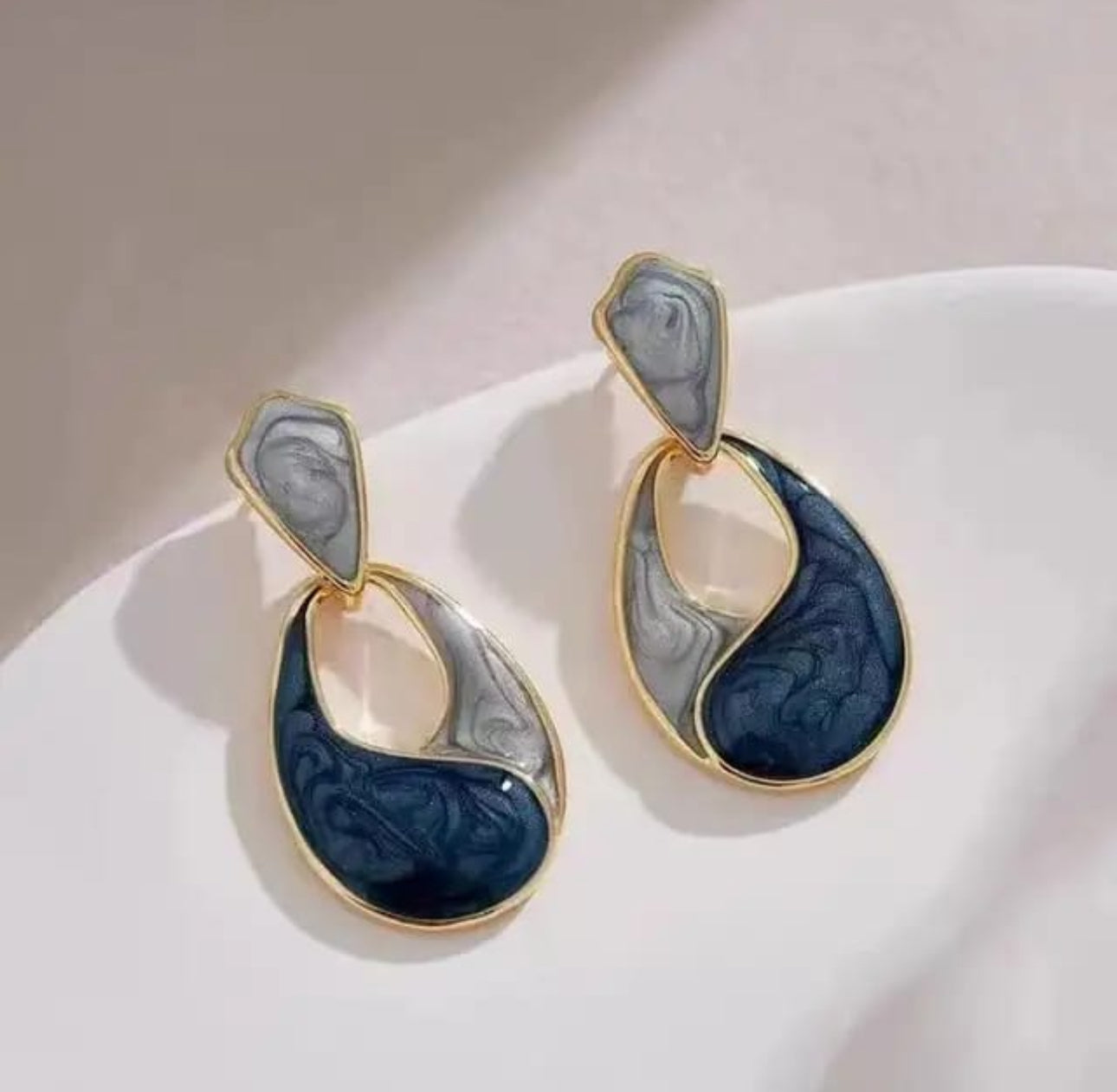 Blue enamelled oil painted dangler Korean earrings