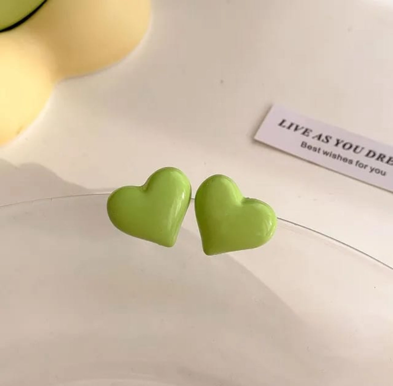Green glaze love stud earrings