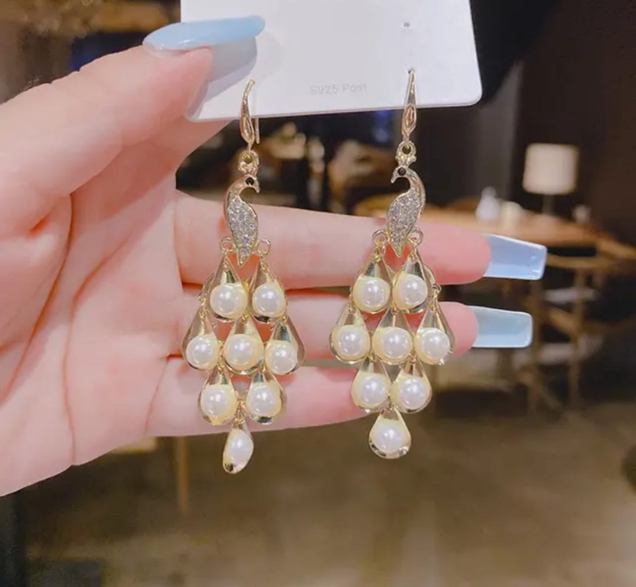 Peacock pearls dangler