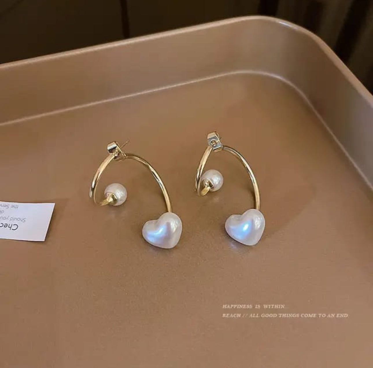 Korean love pearl dangler earrings