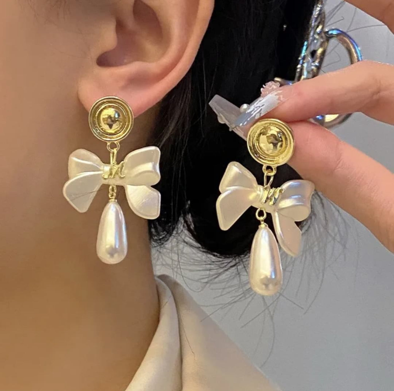 White Pearl dangler Korean earrings
