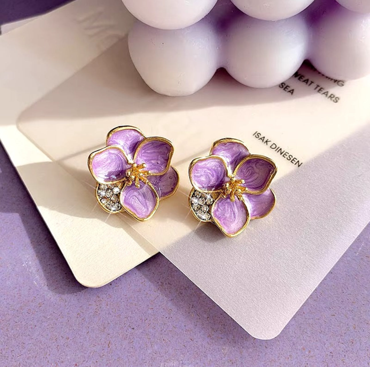 Lavender flower stud earrings