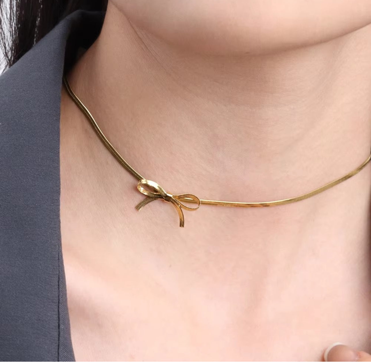 bowknot snake chain necklace