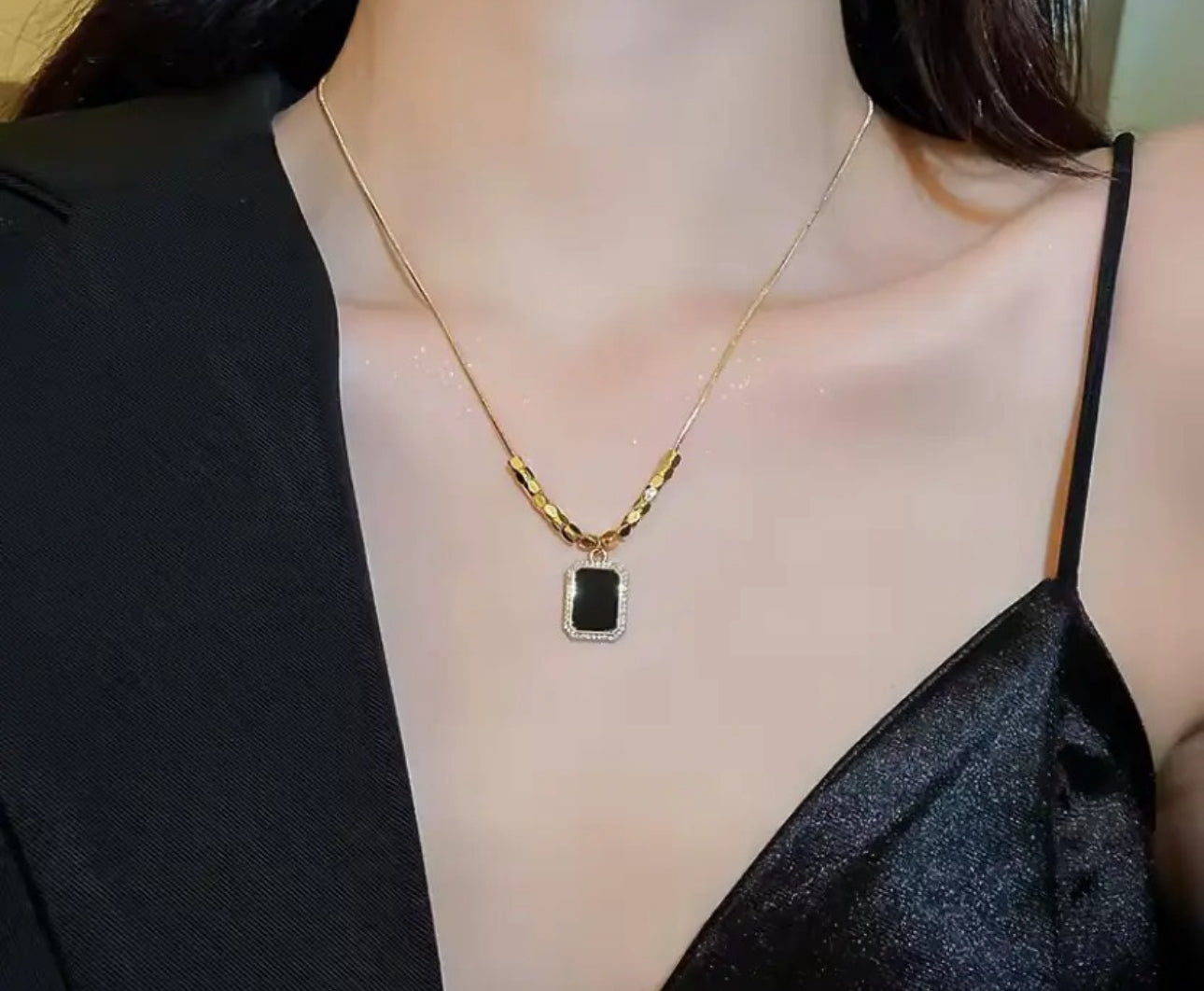 Black golden square anti tarnish chain