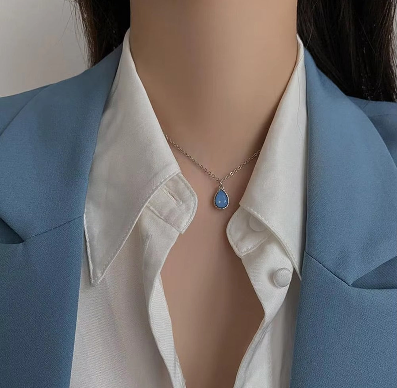 Blue double layered silver chain