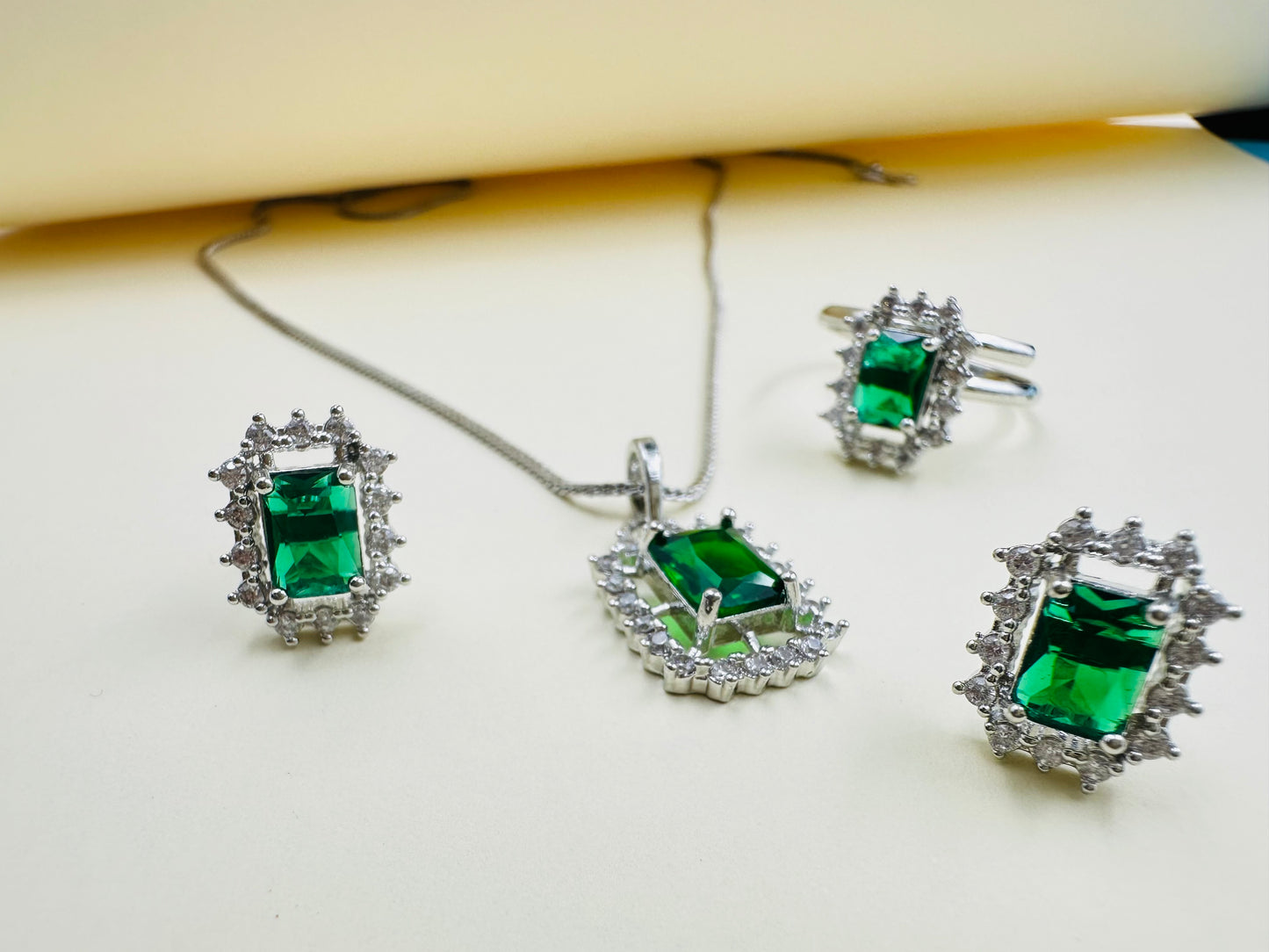 Green American Diamond Necklace set
