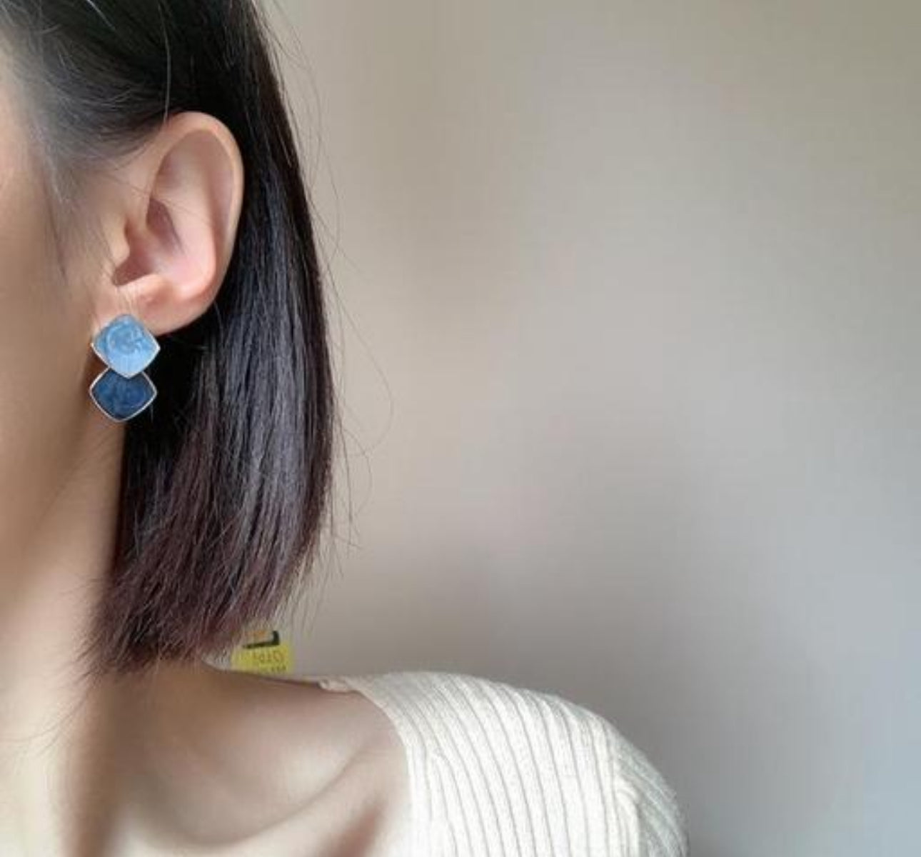 BLUE Dual tone enamel geometric stud earrings
