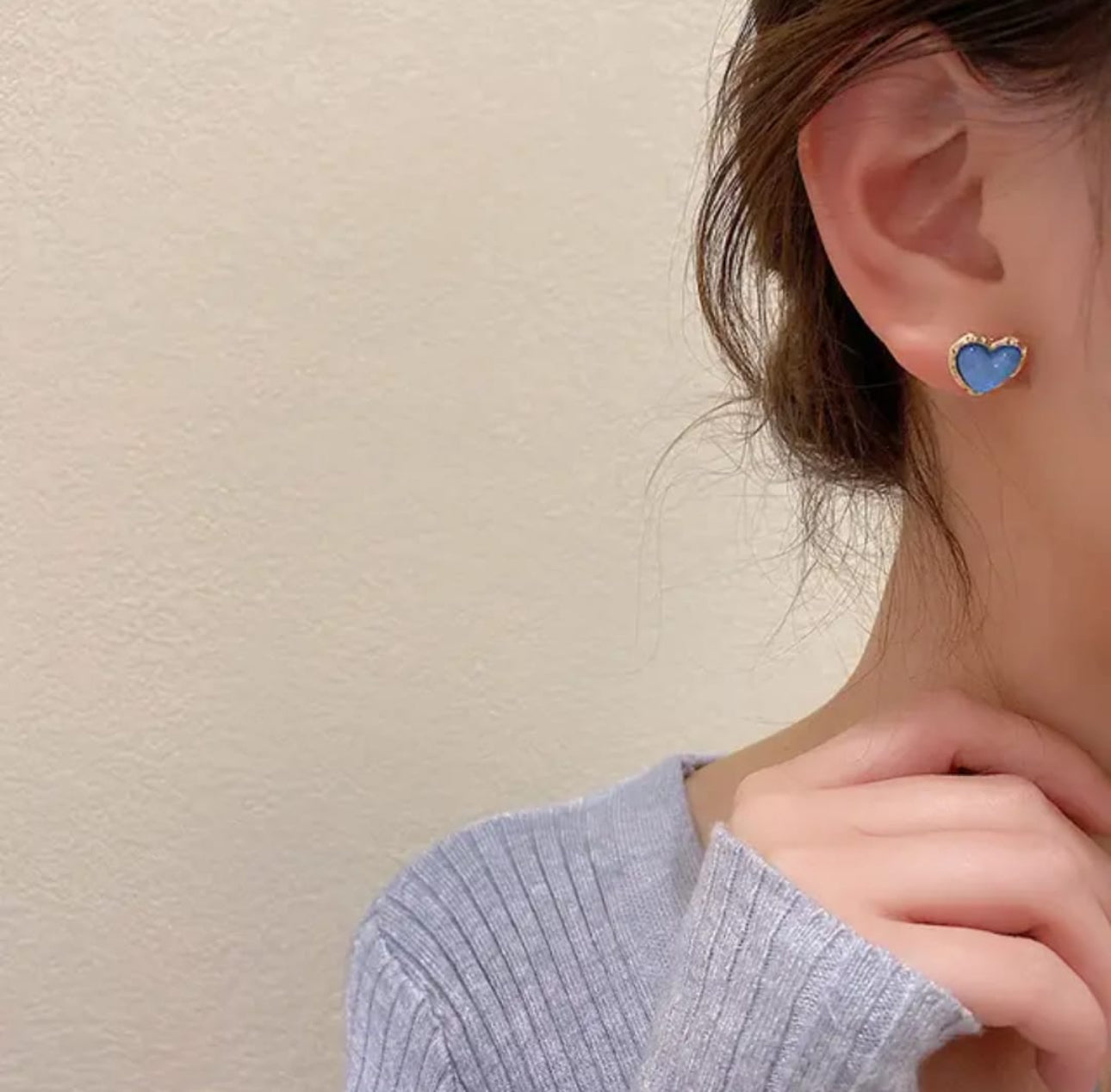 Blue enamel heart stud earrings