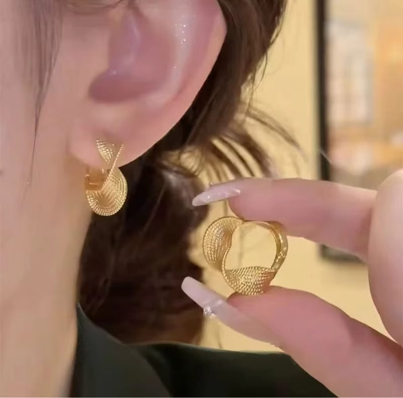 Golden twisted Korean hoops