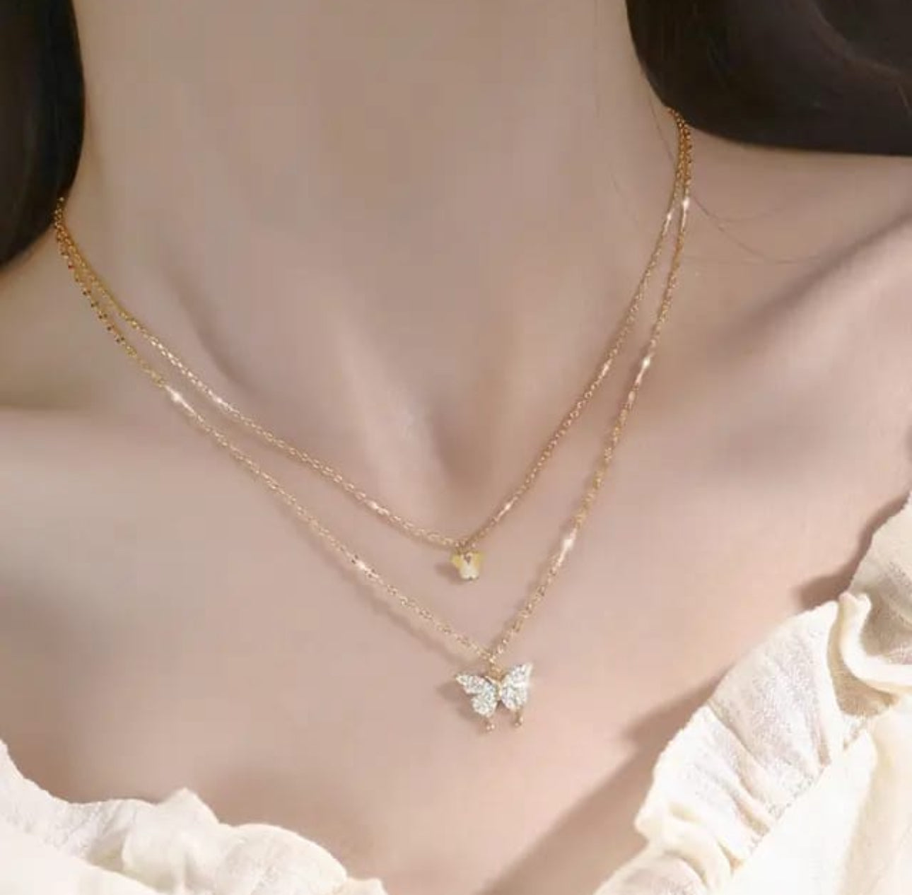 Trendy butterfly double layer Korean chain