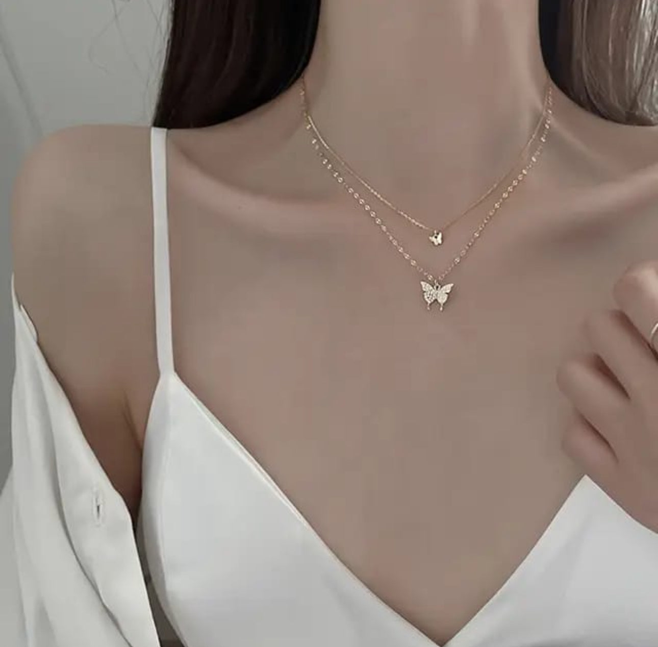 Trendy butterfly double layer Korean chain