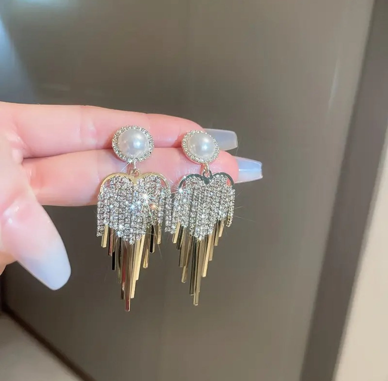 .Awesome Love heart stone tassel earrings