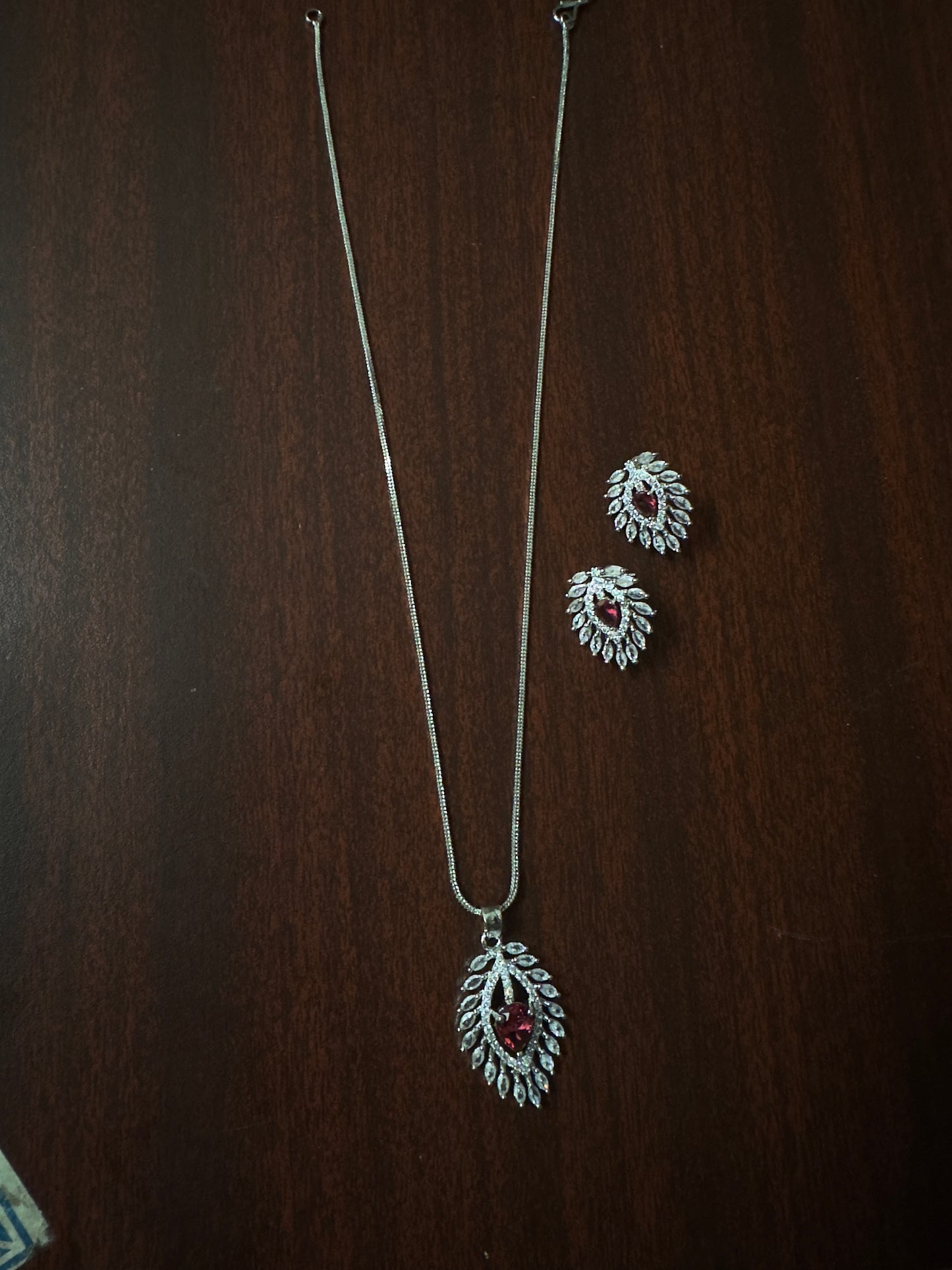 Red American Diamond Necklace set