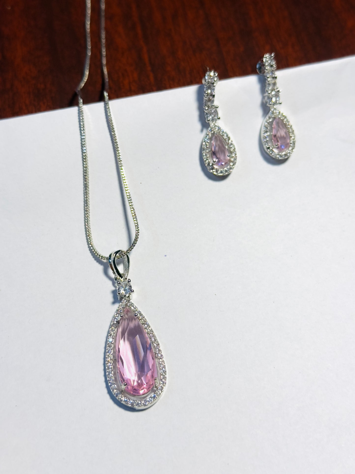 Rose pink American Diamond Necklace set
