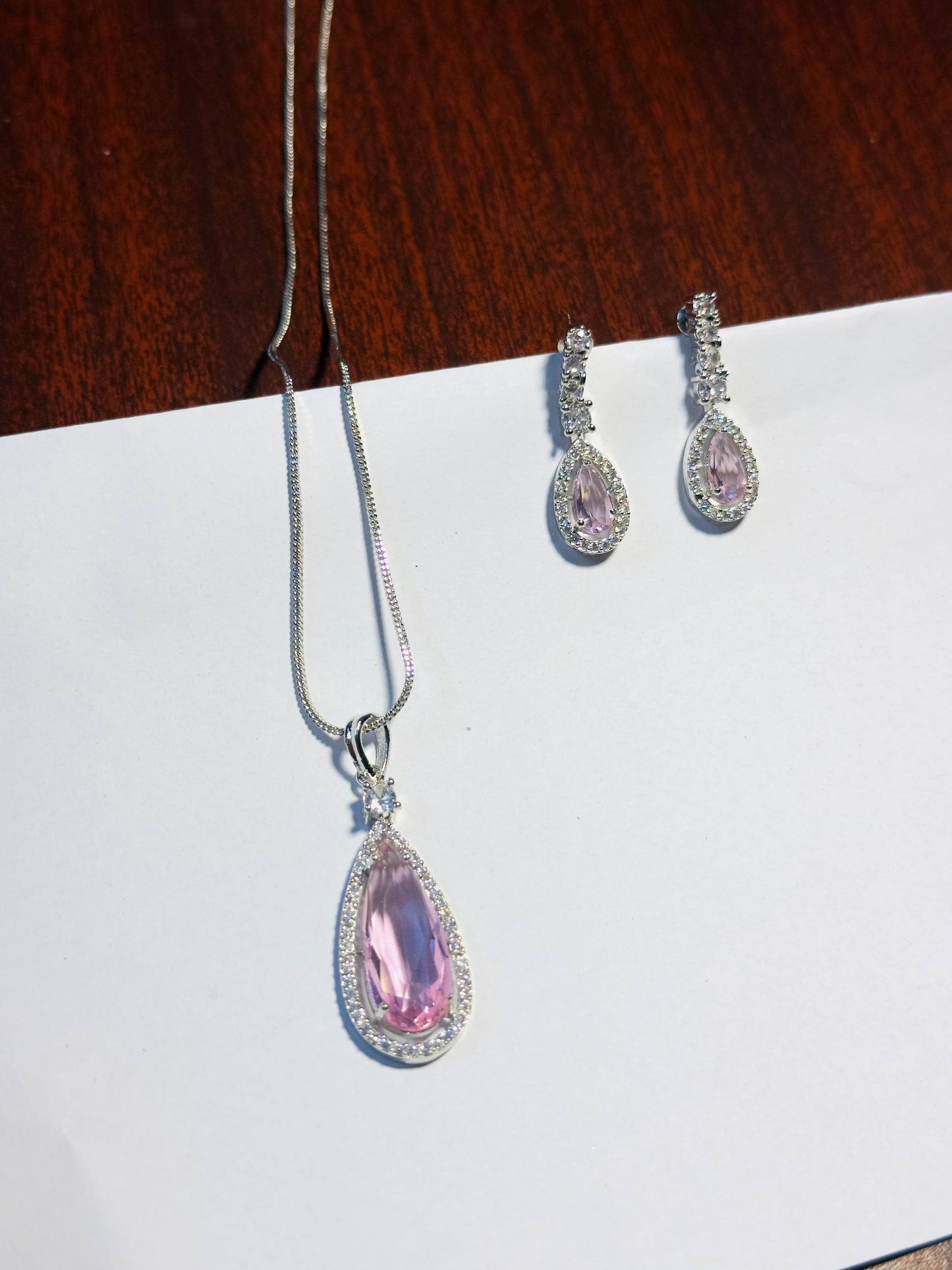 Rose pink American Diamond Necklace set