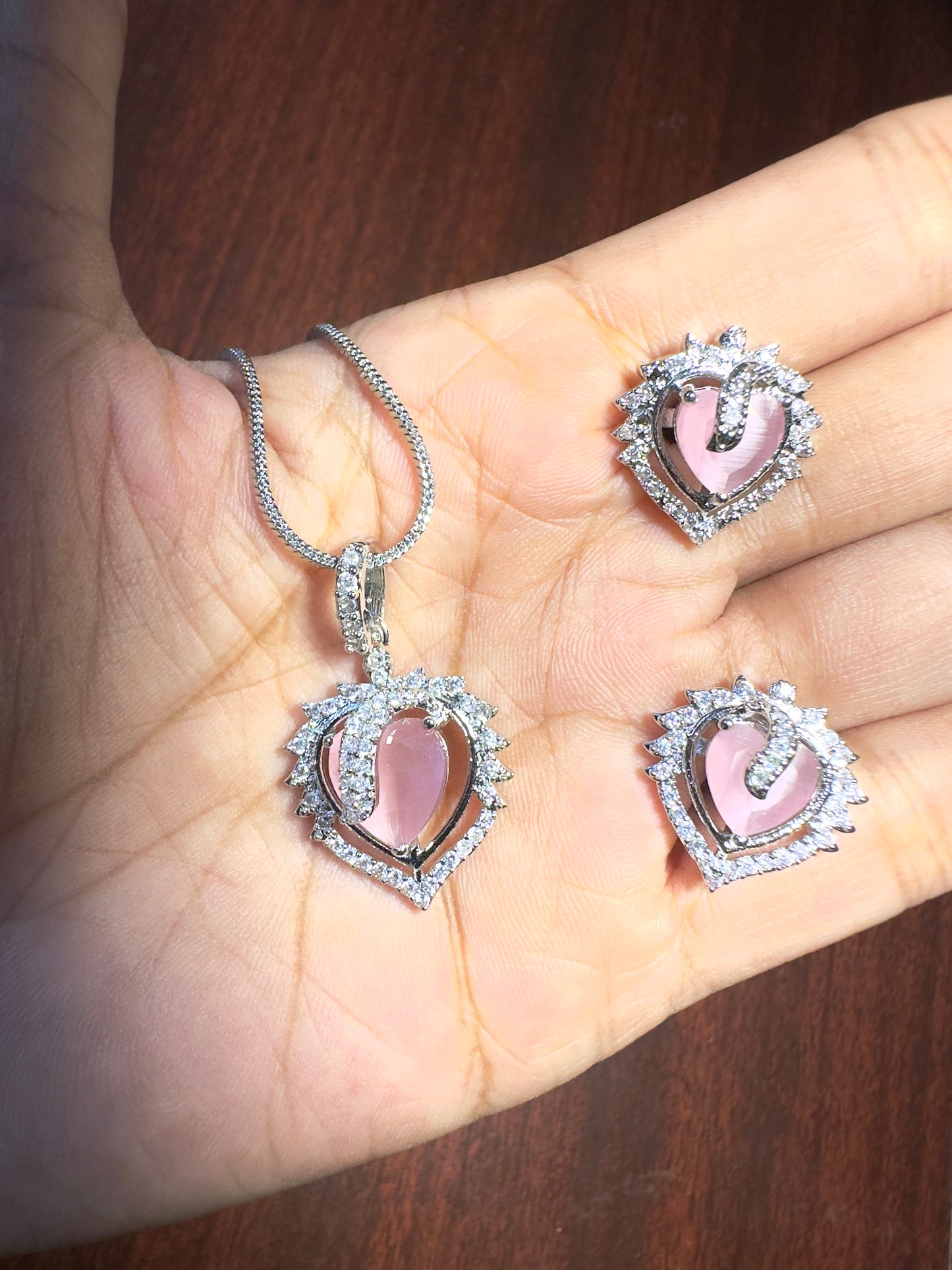 Rose pink American Diamond Necklace set