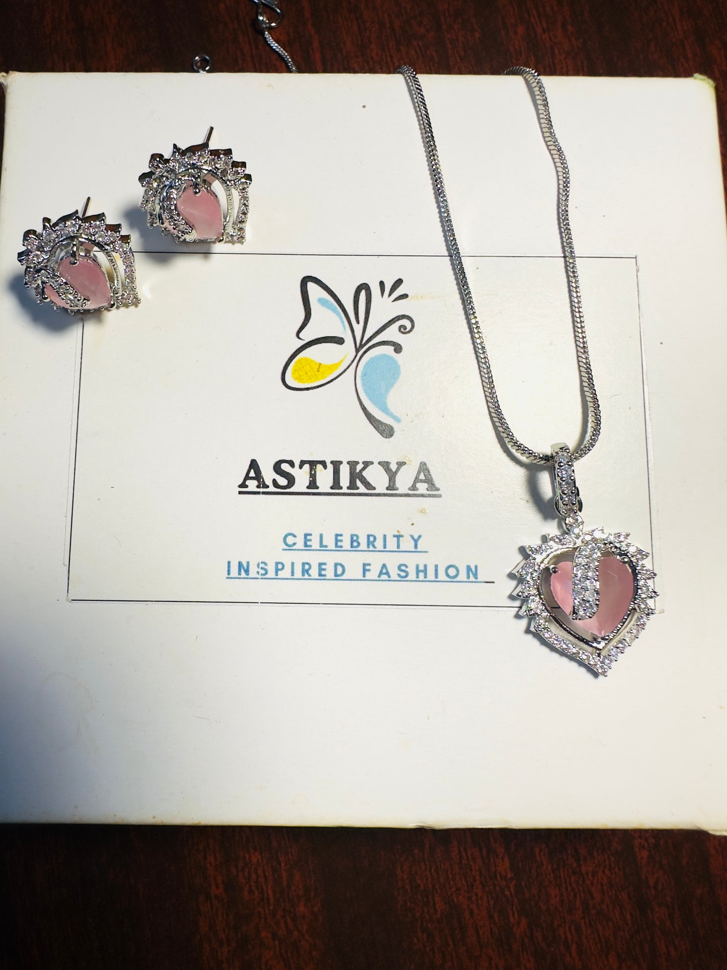Rose pink American Diamond Necklace set