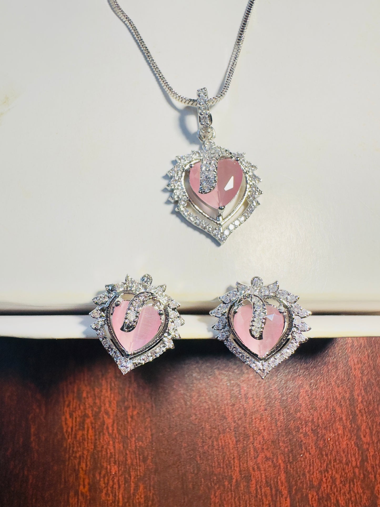 Rose pink American Diamond Necklace set