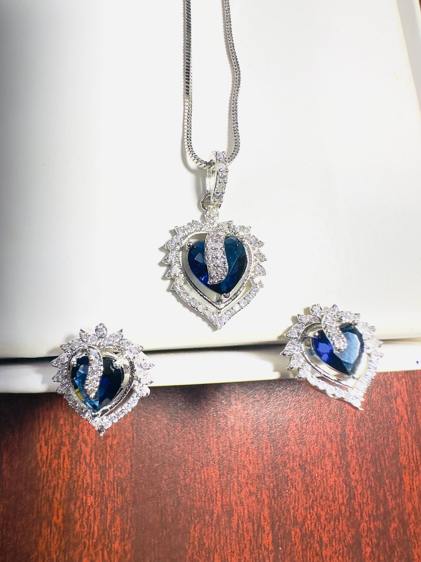 Blue heart American Diamond Necklace set