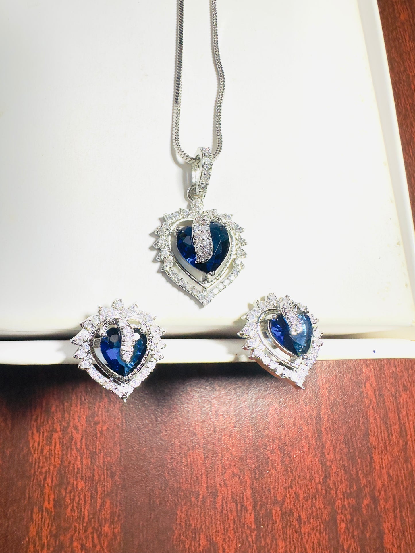 Blue heart American Diamond Necklace set