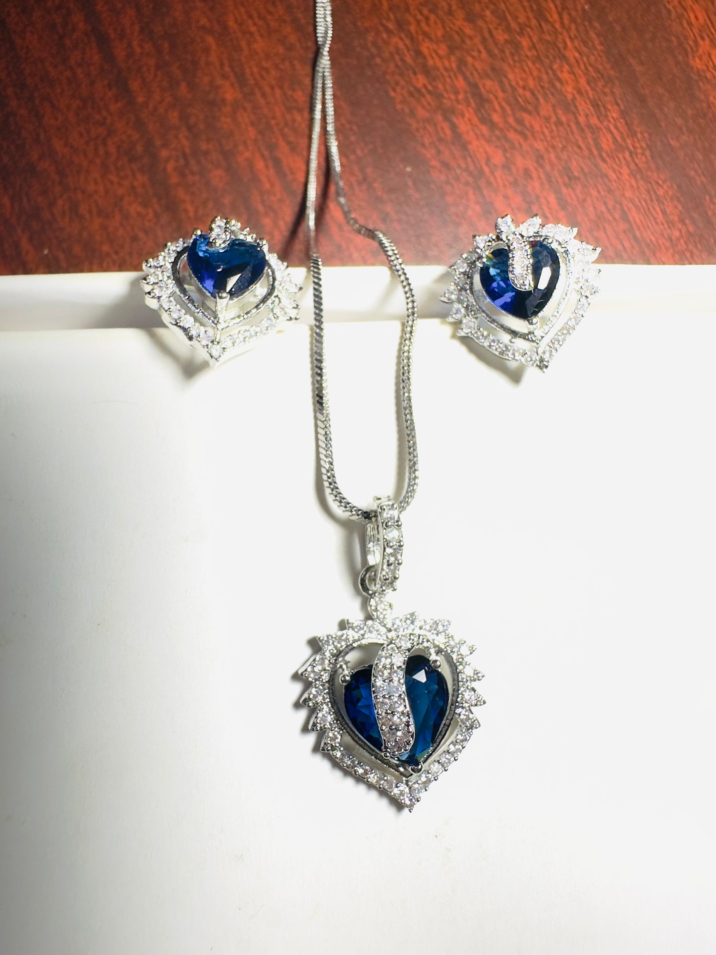 Blue heart American Diamond Necklace set