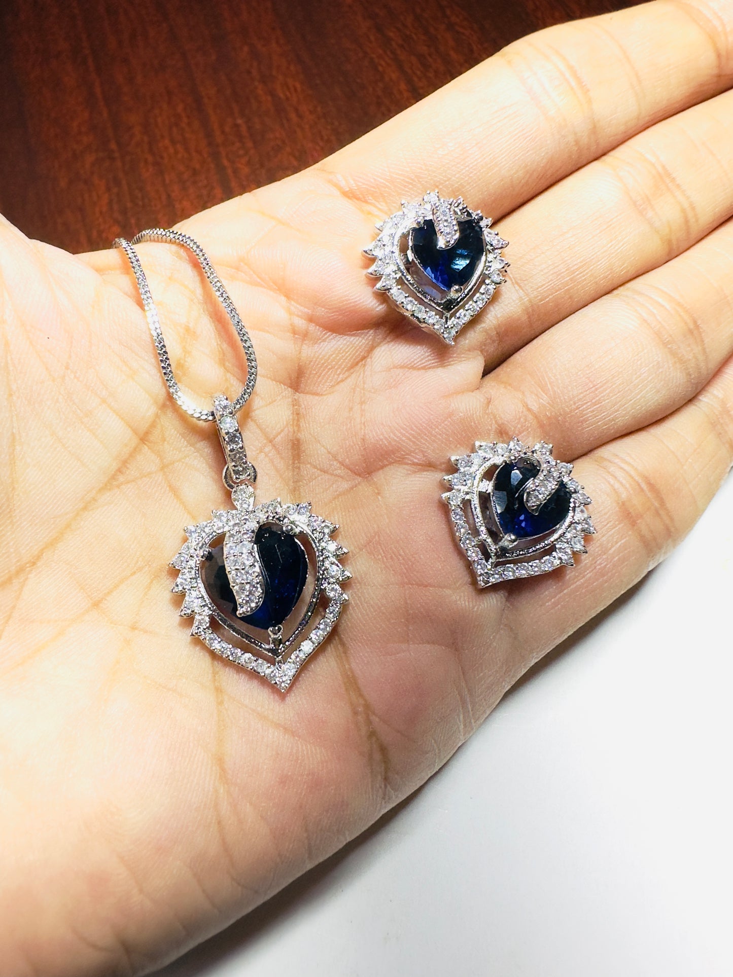 Blue heart American Diamond Necklace set
