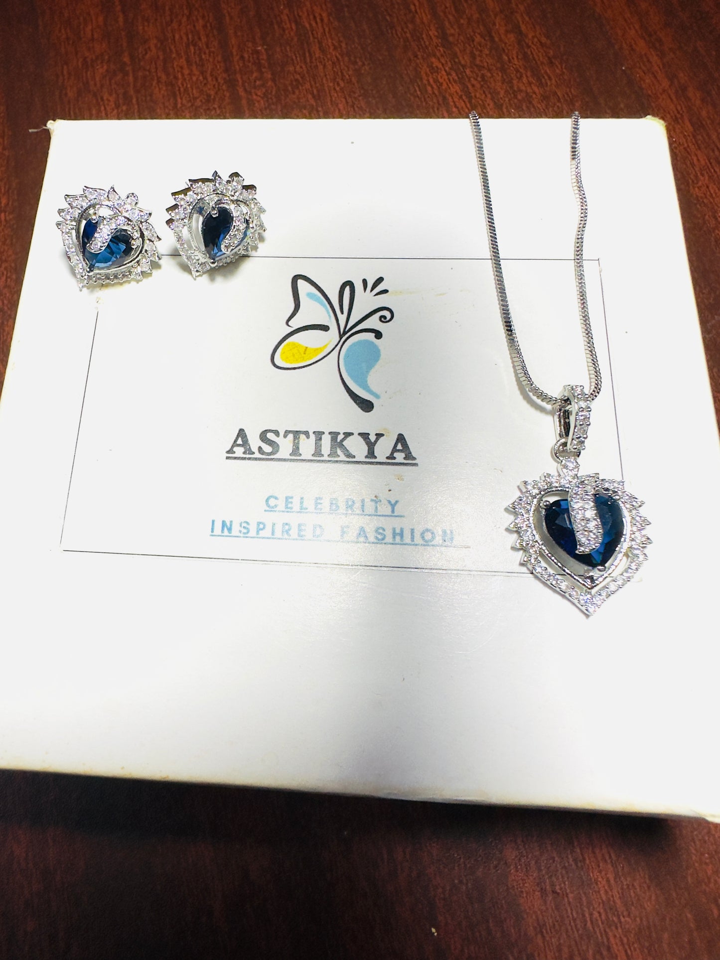 Blue heart American Diamond Necklace set