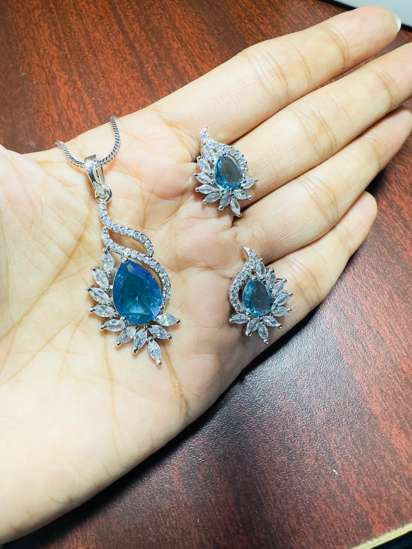 Aqua Blue American Diamond Necklace set