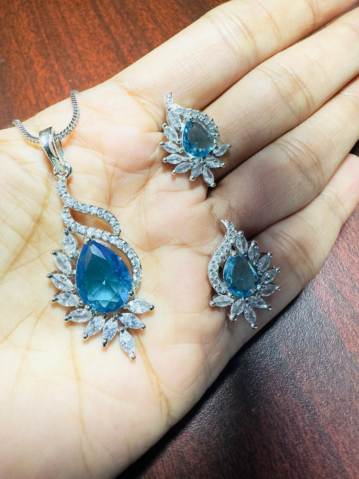 Aqua Blue American Diamond Necklace set