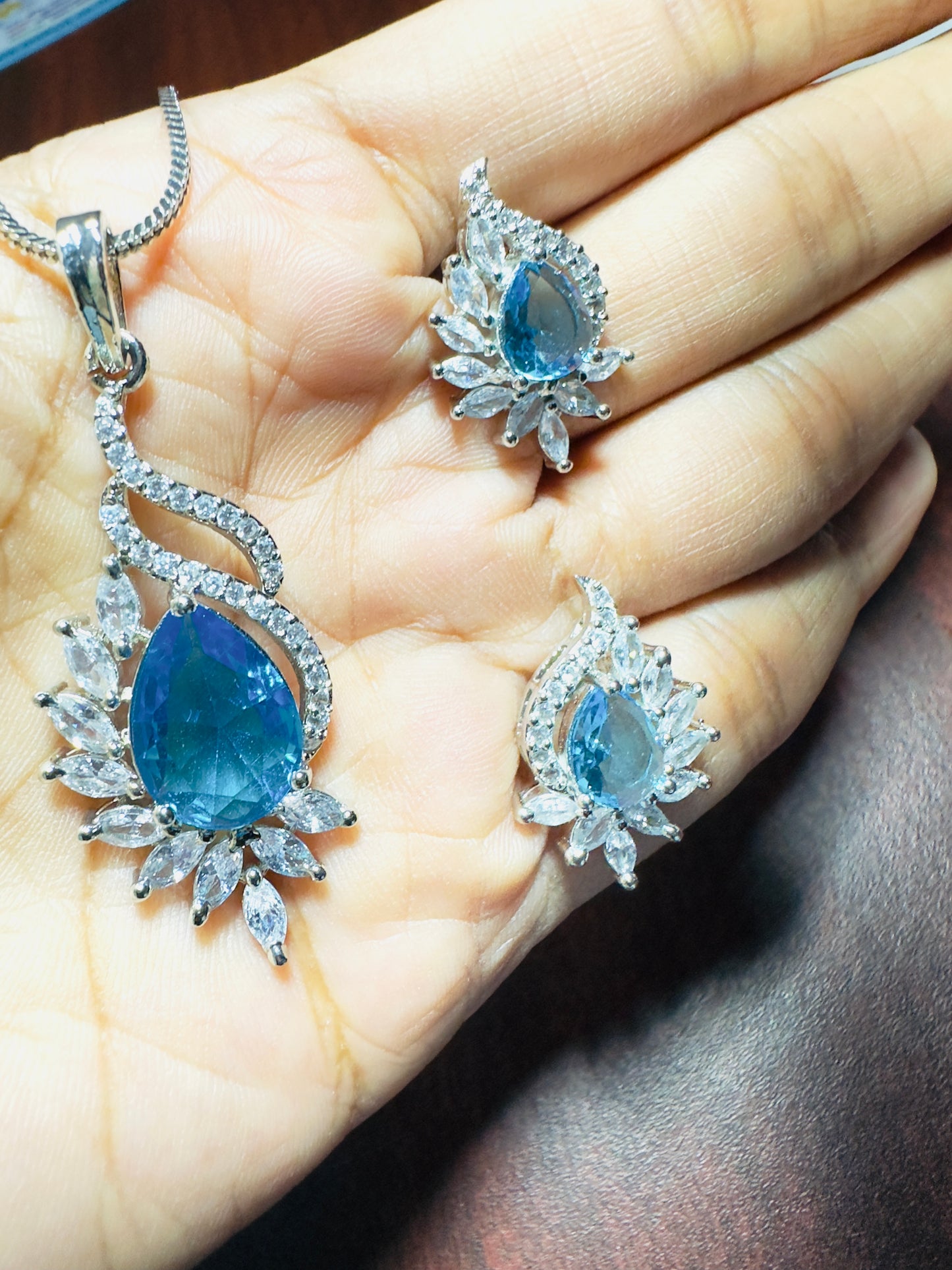 Aqua Blue American Diamond Necklace set
